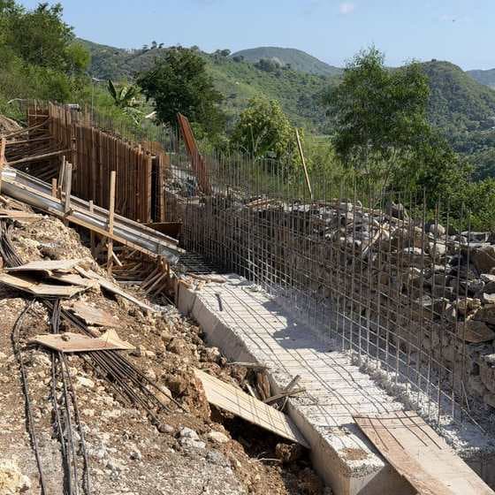 Retaining wall under construction